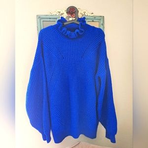 TOPSHOP ruffle collar puff sleeve sweater Blue